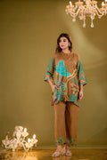 Brown Base Multicolor Abstract Floral Co-ord Set in Crepe