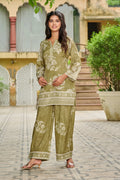 Olive Floral Print Crepe Co-ord Set
