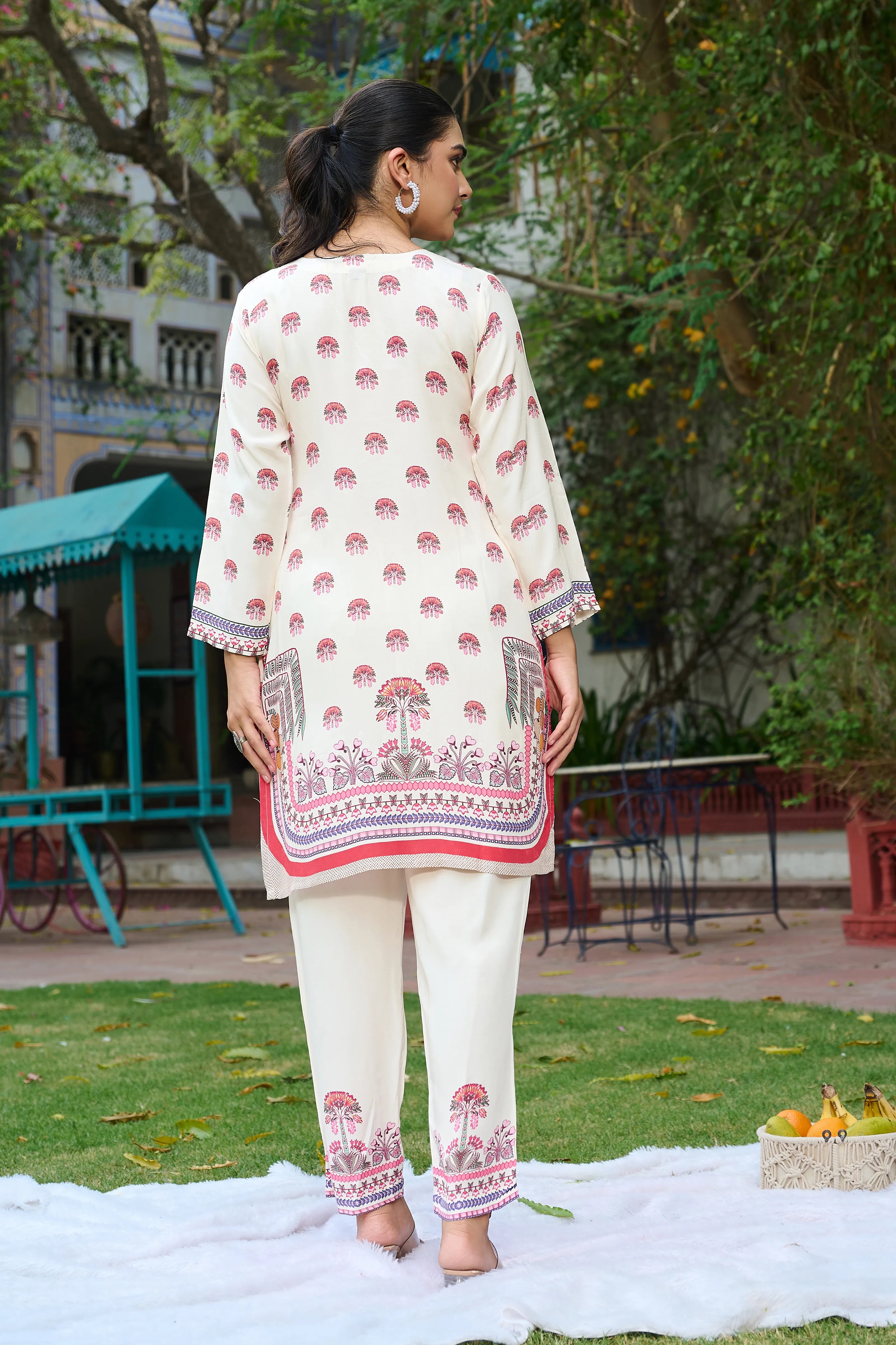 Cream Botanical Embroidered Co-ord Set