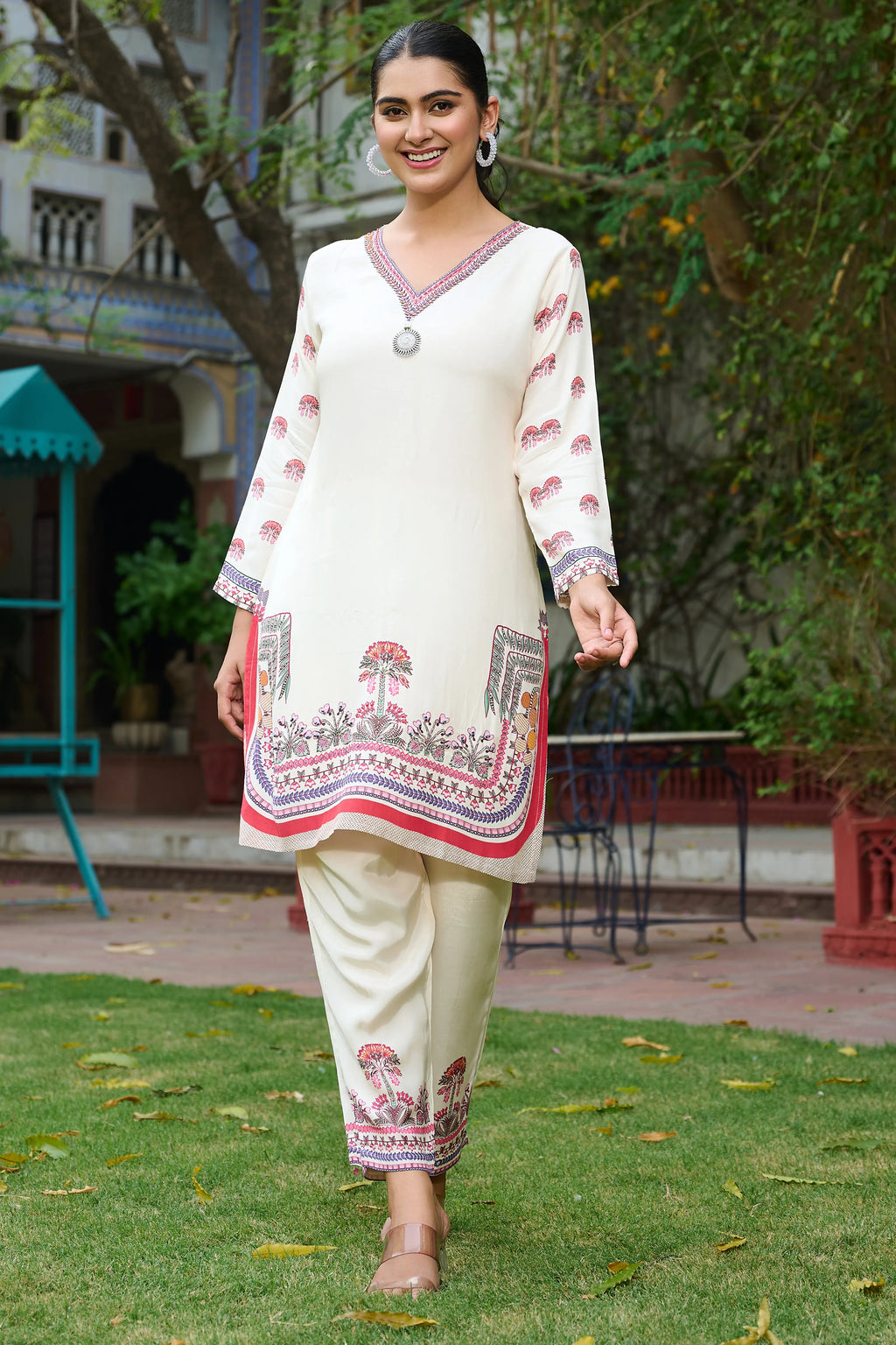 Cream Botanical Embroidered Co-ord Set