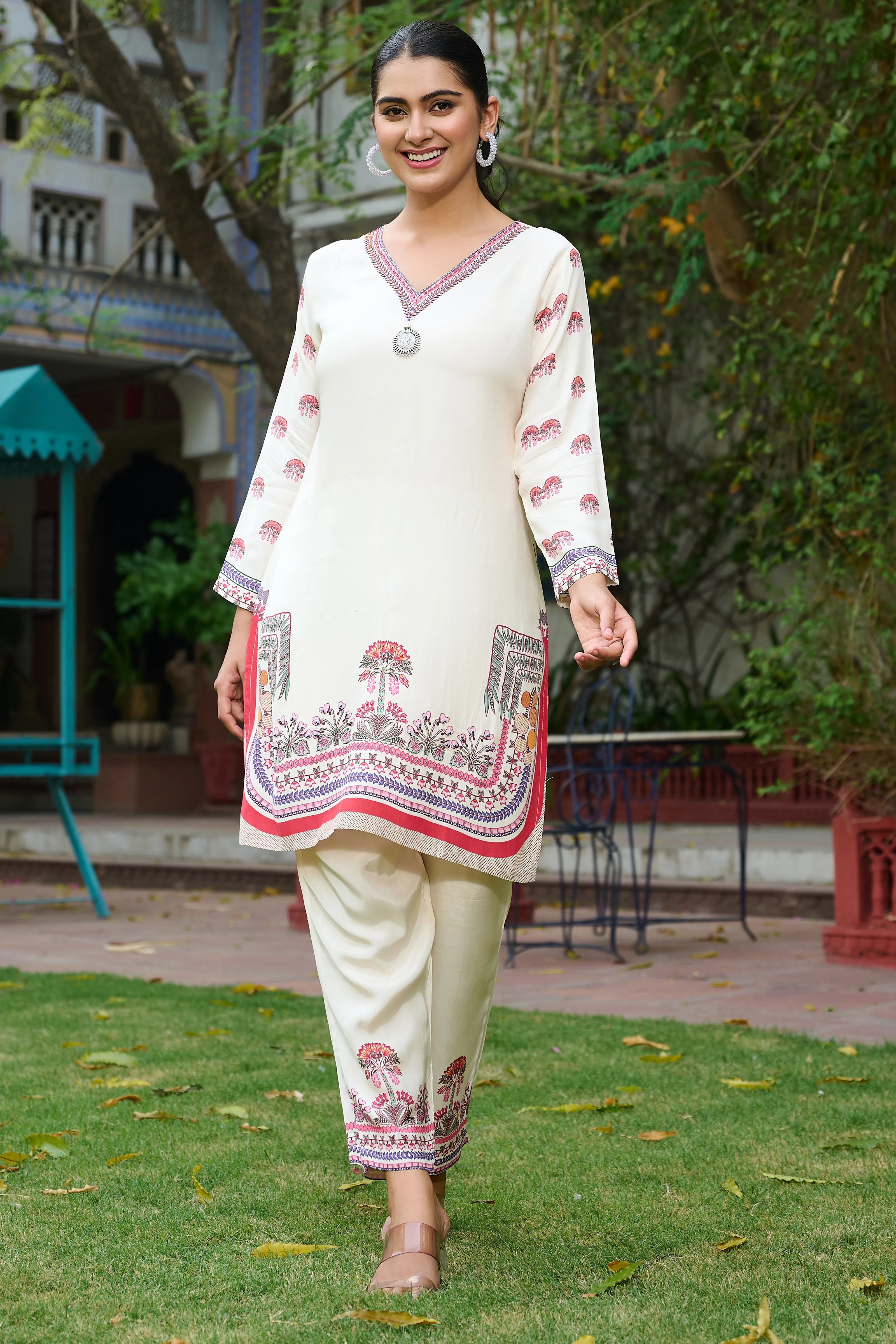 Cream Botanical Embroidered Co-ord Set