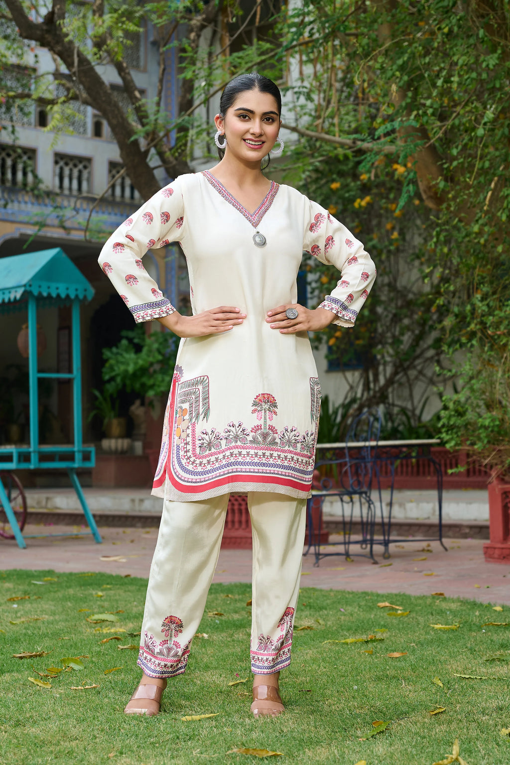 Cream Botanical Embroidered Co-ord Set