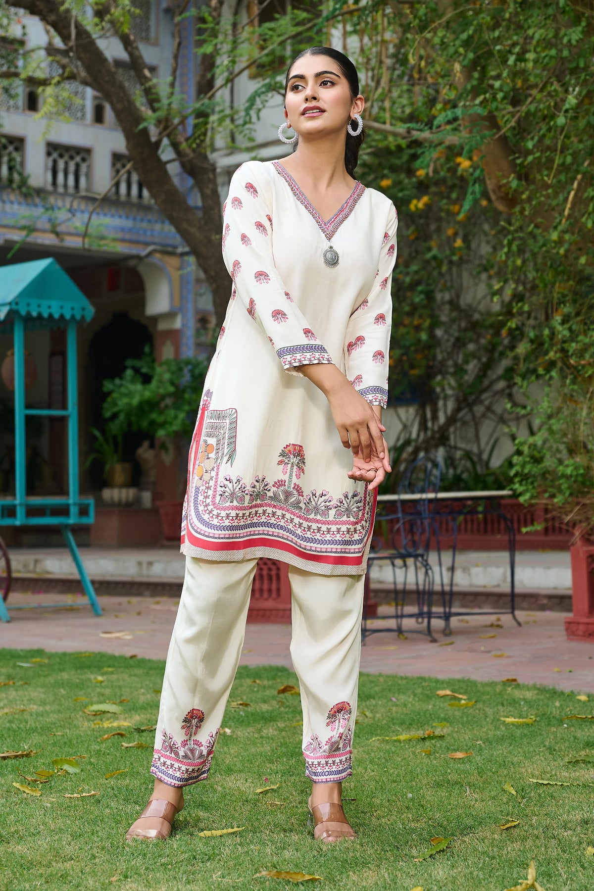 Cream Botanical Embroidered Co-ord Set