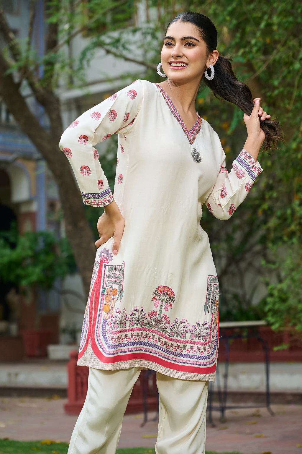 Cream Botanical Embroidered Co-ord Set