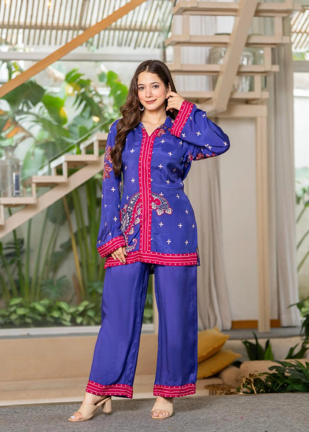 Purple & Blue Paisley Muslin Co-ord Set