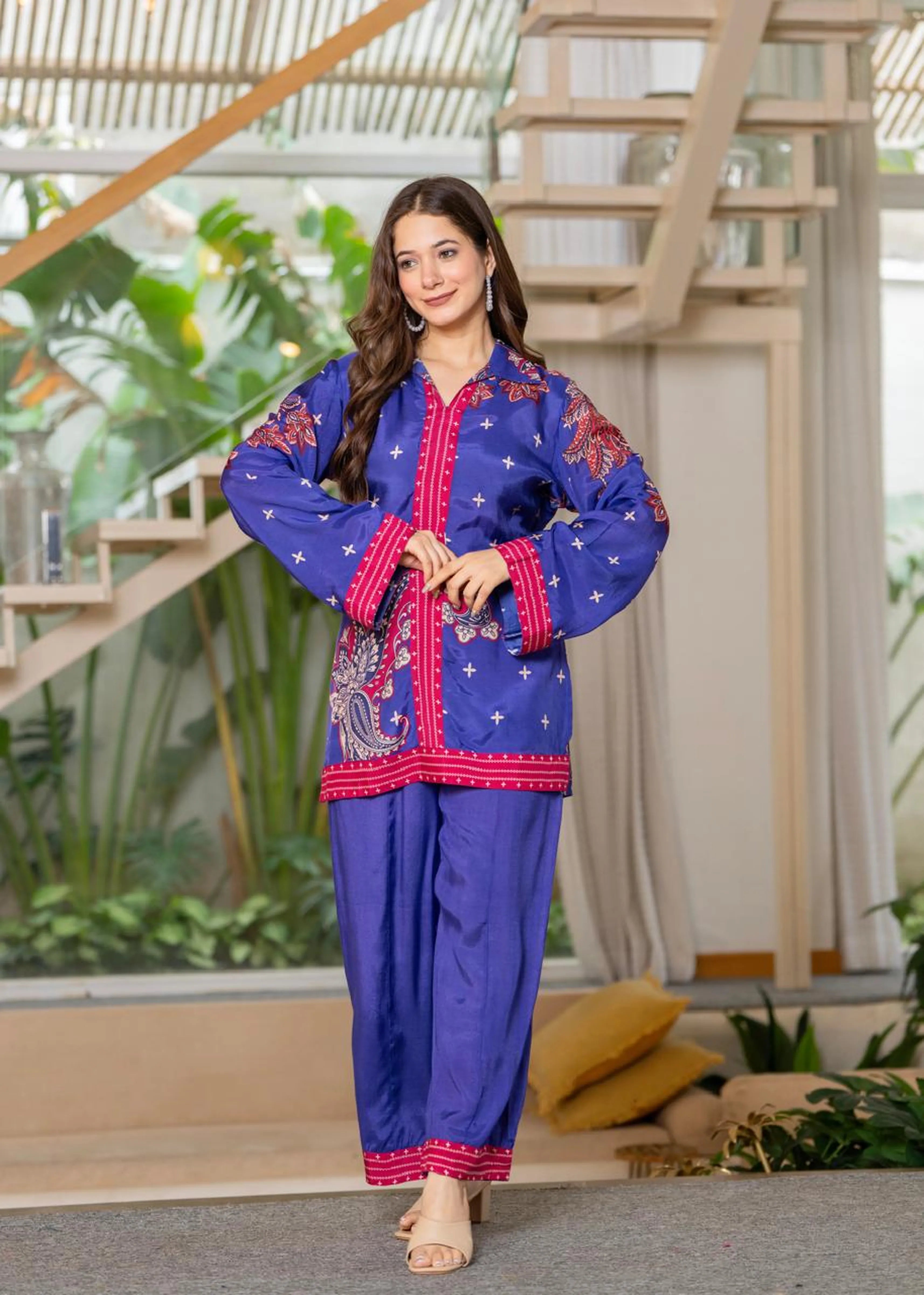 Purple & Blue Paisley Muslin Co-ord Set