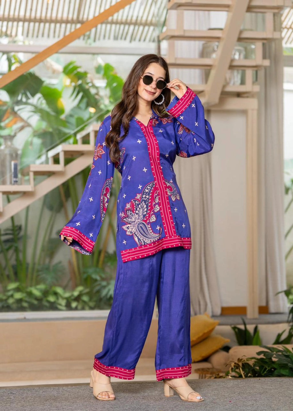 Purple & Blue Paisley Muslin Co-ord Set