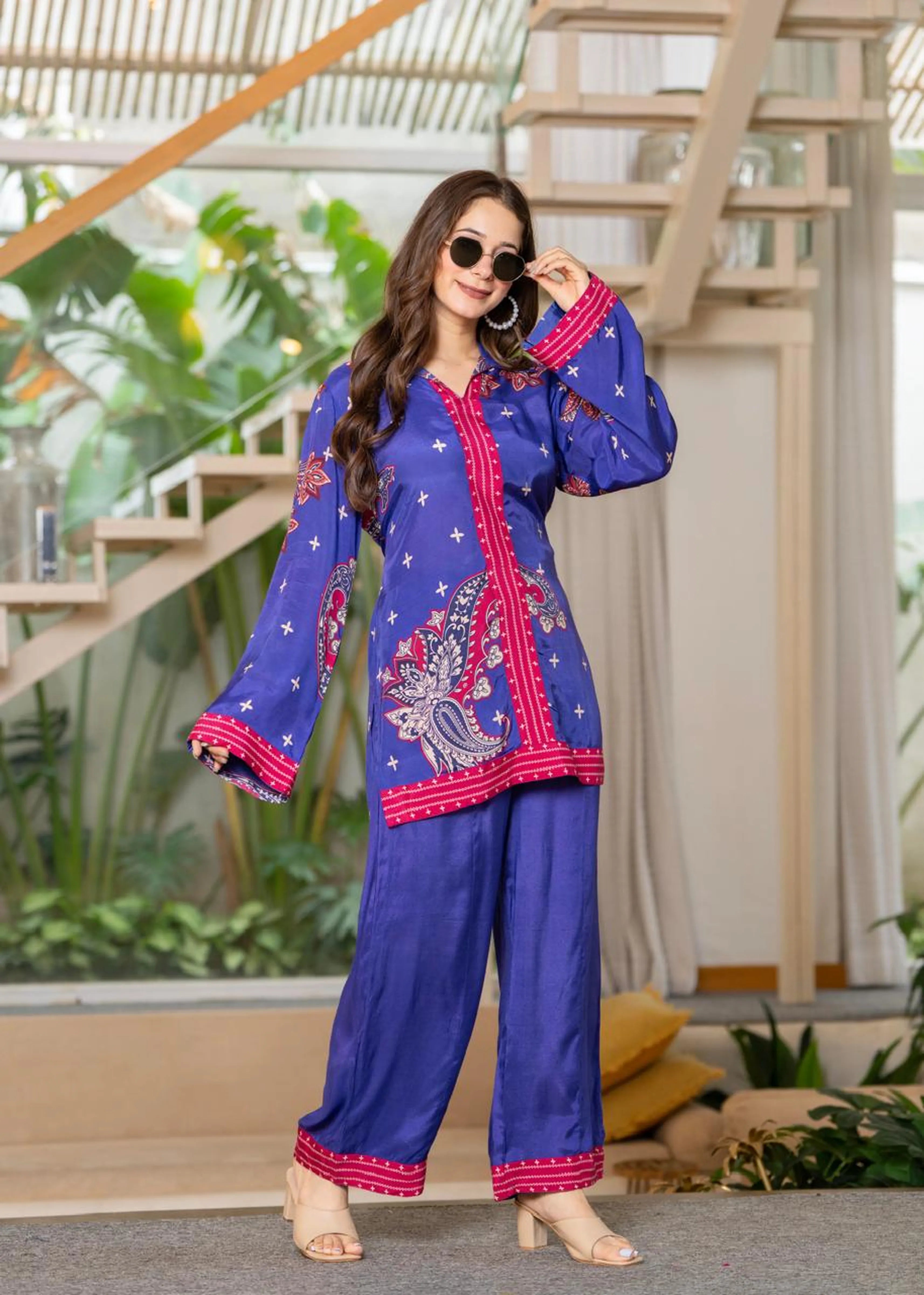 Purple & Blue Paisley Muslin Co-ord Set