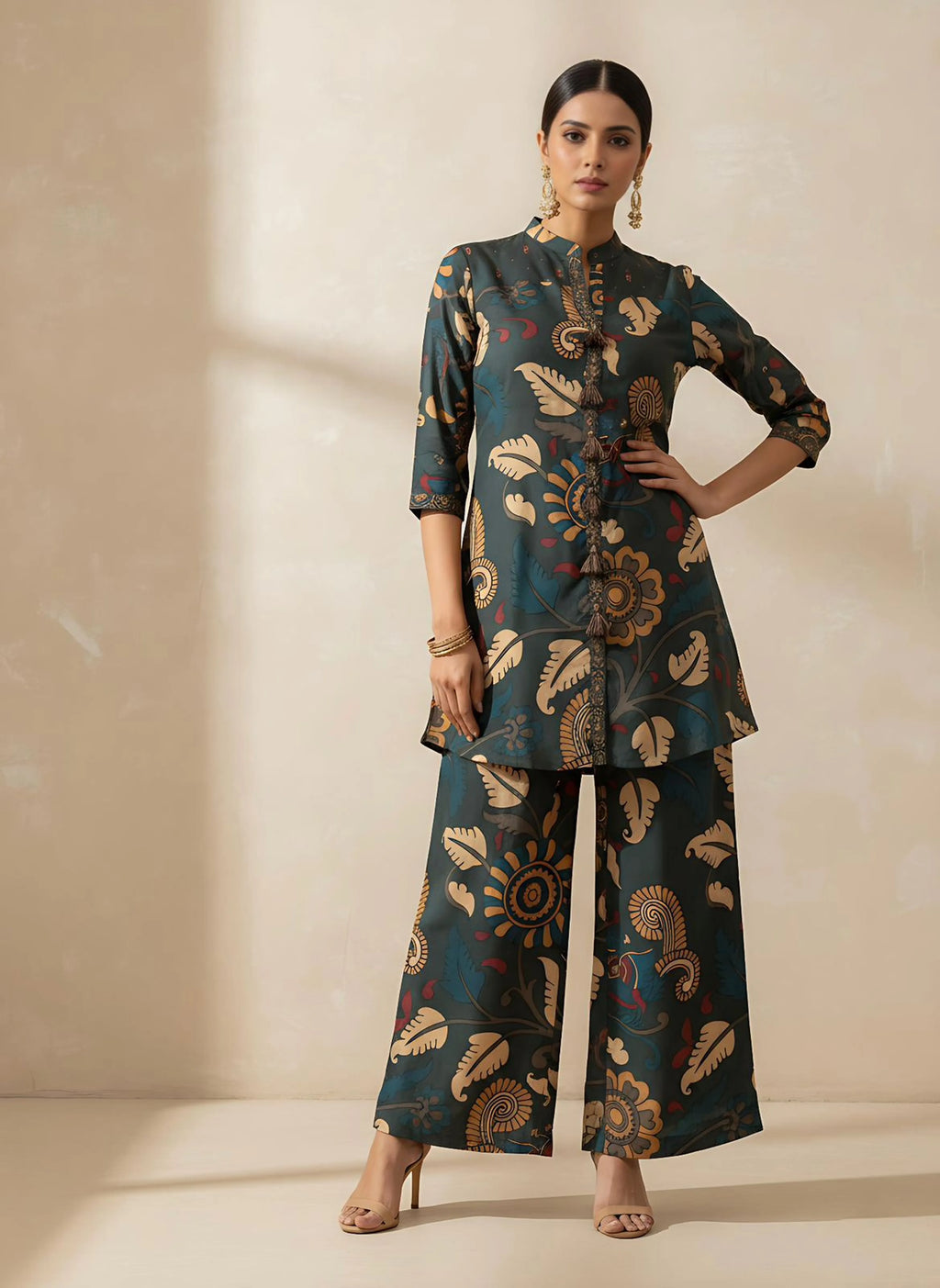 Moss Green Tassel Detailed Co-ord Set in Muslin