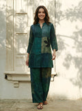 Dark Green Color-Block Embroidered Muslin Kurta Co-ord Set