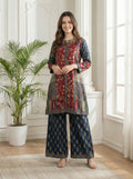 Multicolor Ajrakh Panel Kurta Set in Viscose Silk