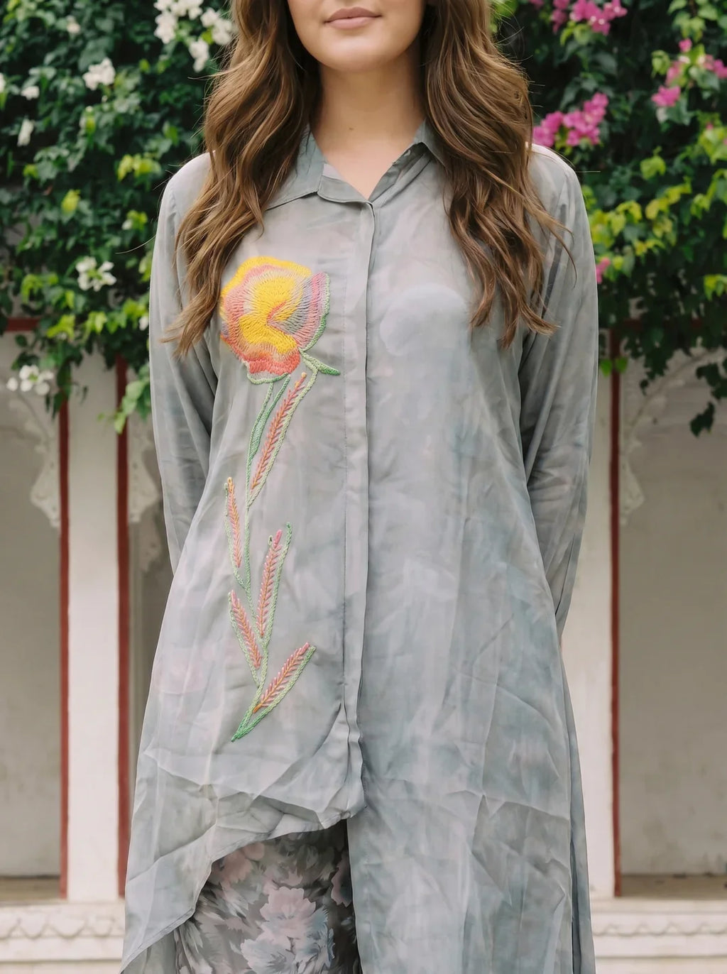 Grey Embroidered Muslin Co-Ord Set