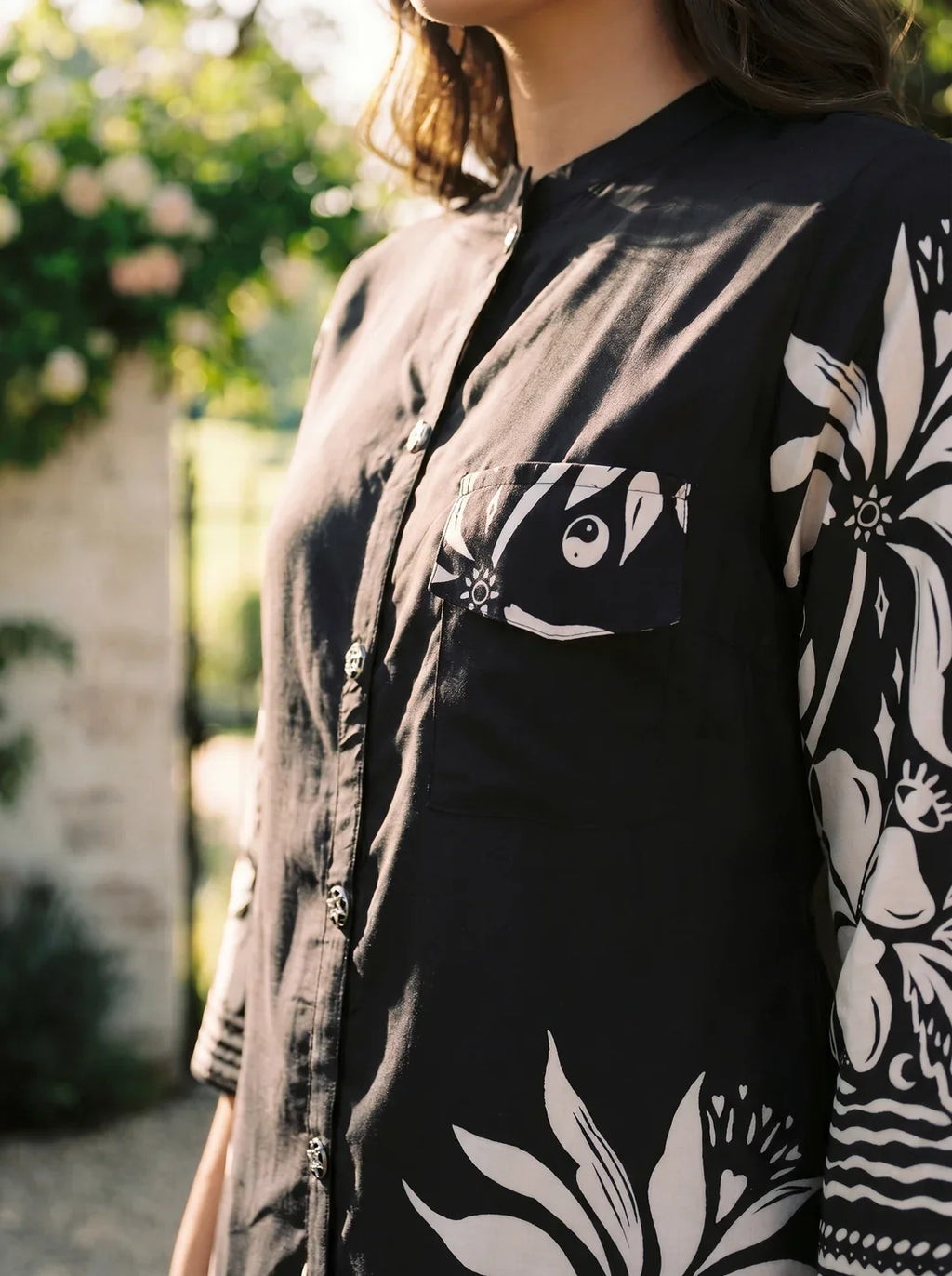 Black Floral Printed Russian Silk Co-Ord Set