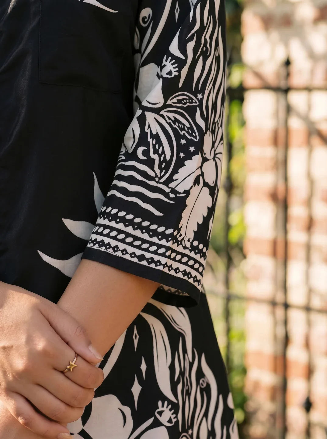 Black Floral Printed Russian Silk Co-Ord Set