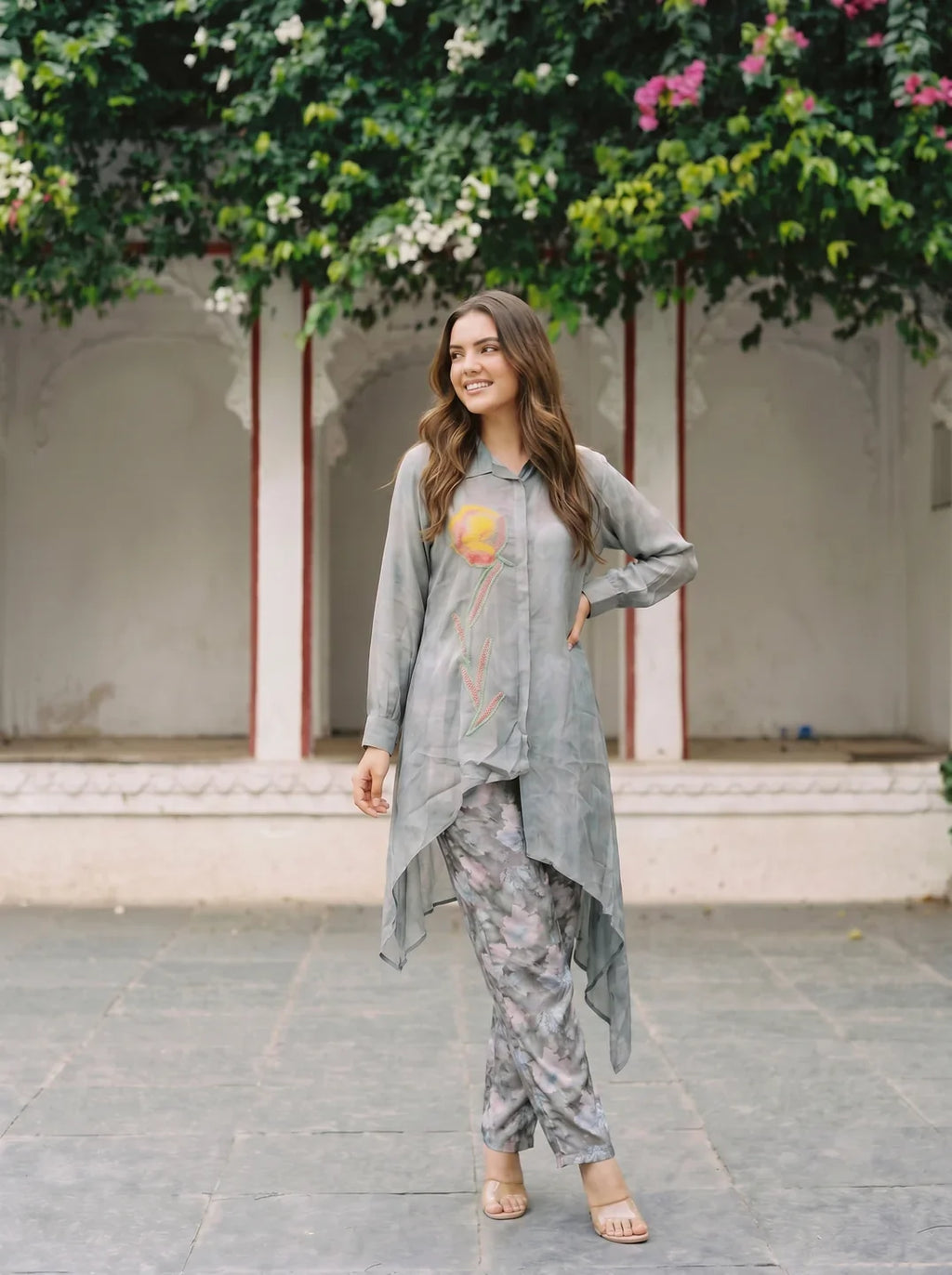 Grey Embroidered Muslin Co-Ord Set