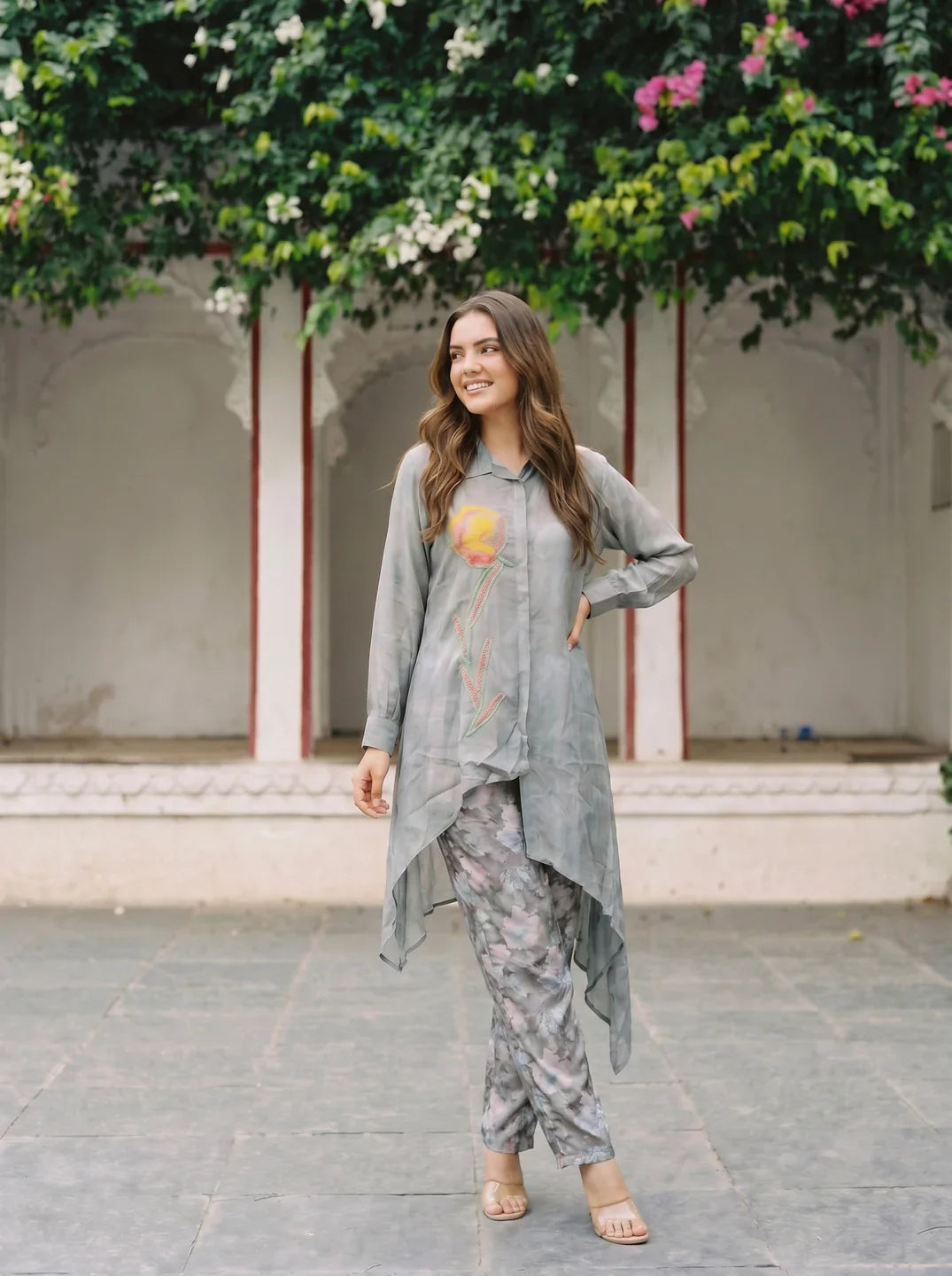 Grey Embroidered Muslin Co-Ord Set