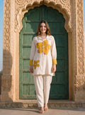 Off White Floral Printed & Embroidered Set