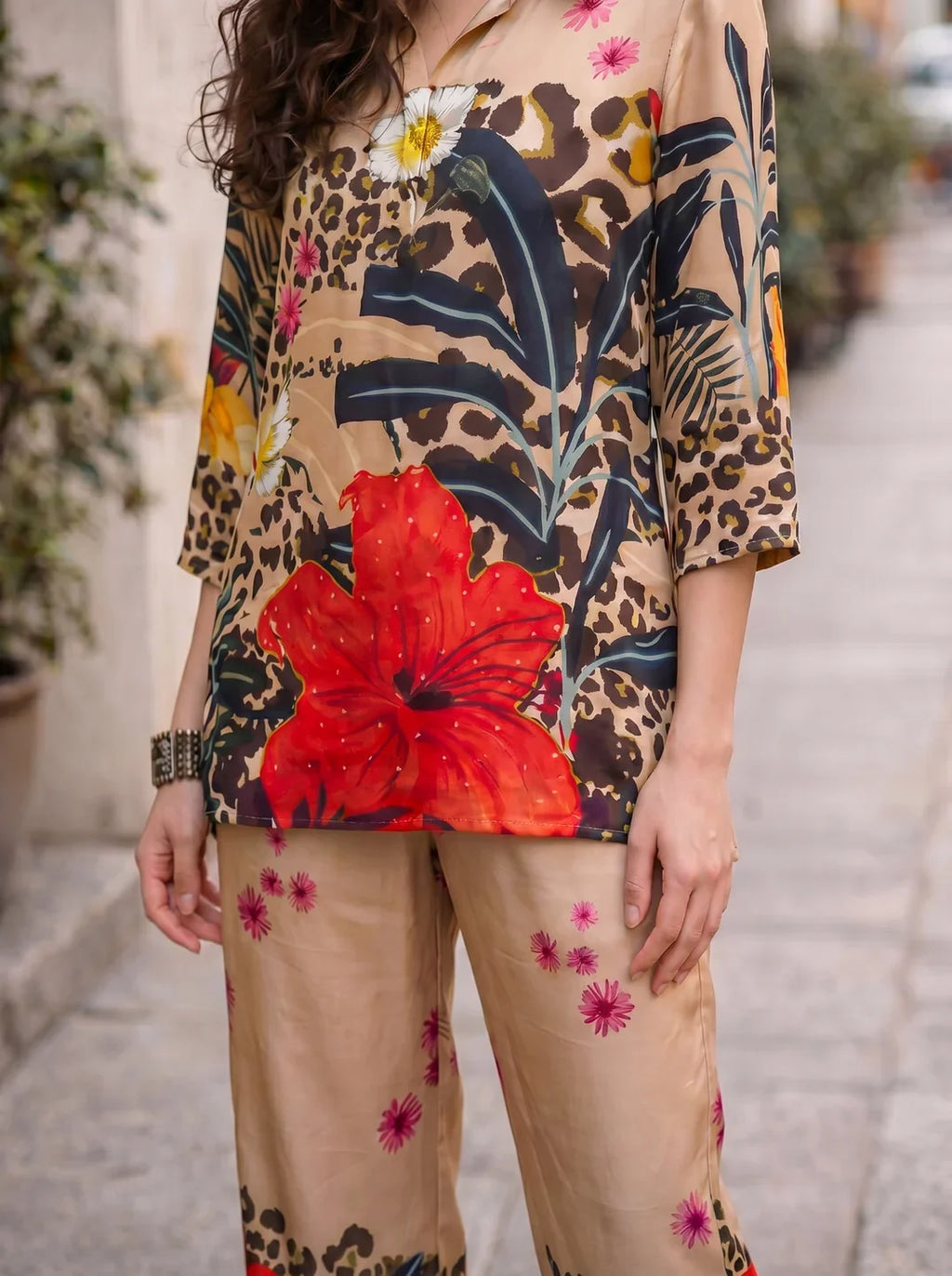 Multicolor Base Leopard & Floral Multicolor Co-ord Set