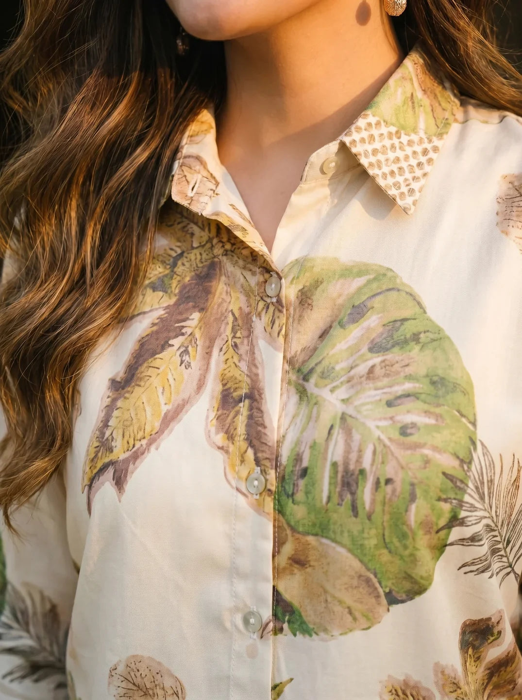 Beige Jungle Print Embellished Co-ord Set