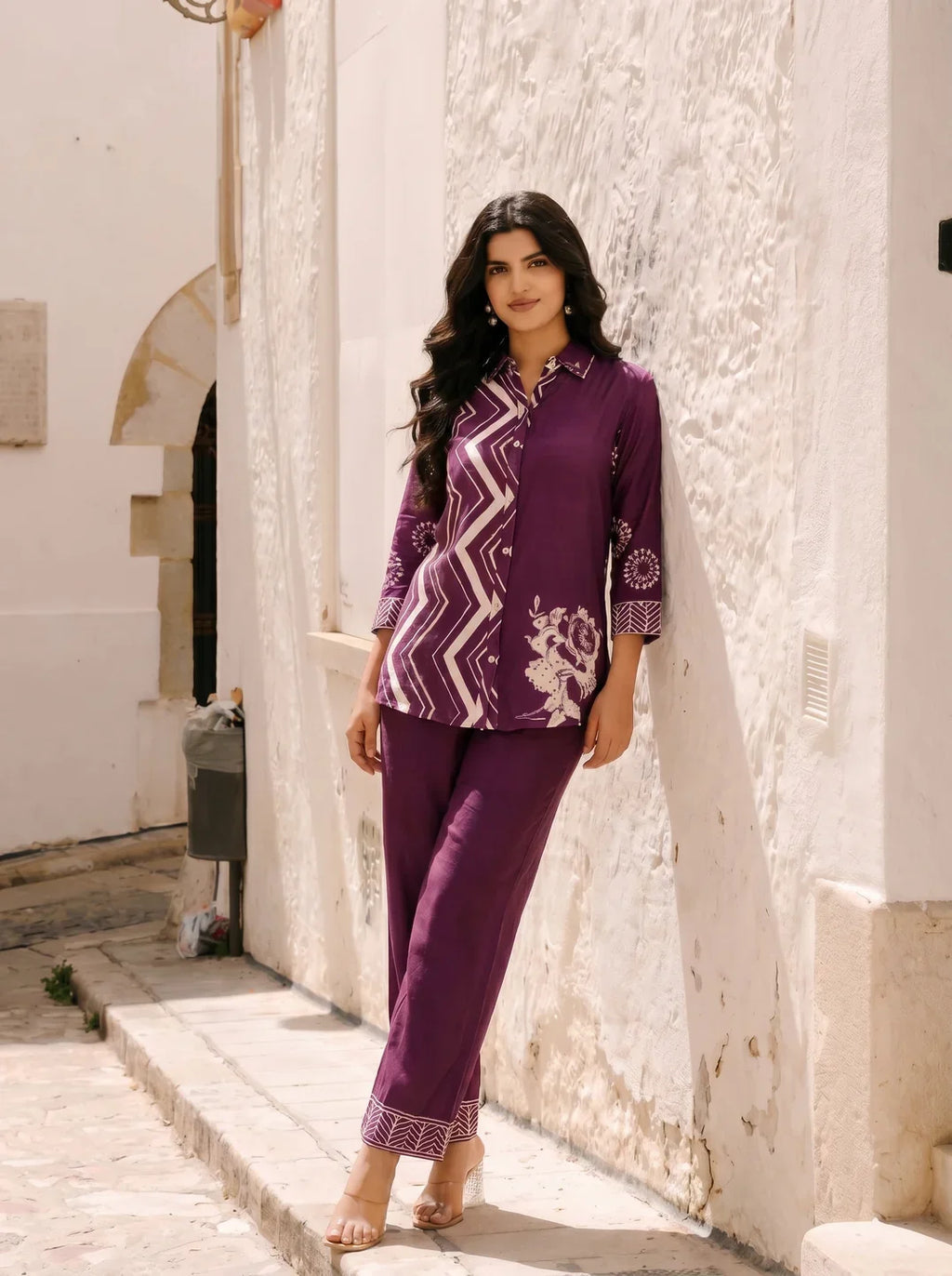 Violet Zigzag Stripe Muslin Co-Ord Set