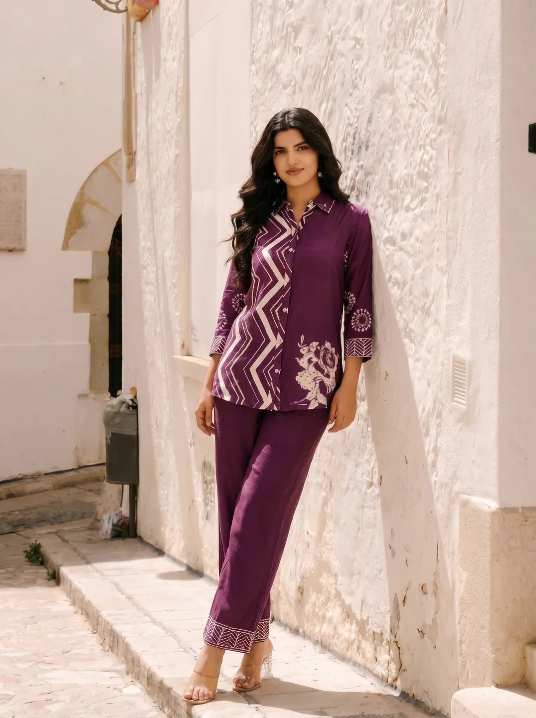 Violet Zigzag Stripe Muslin Co-Ord Set