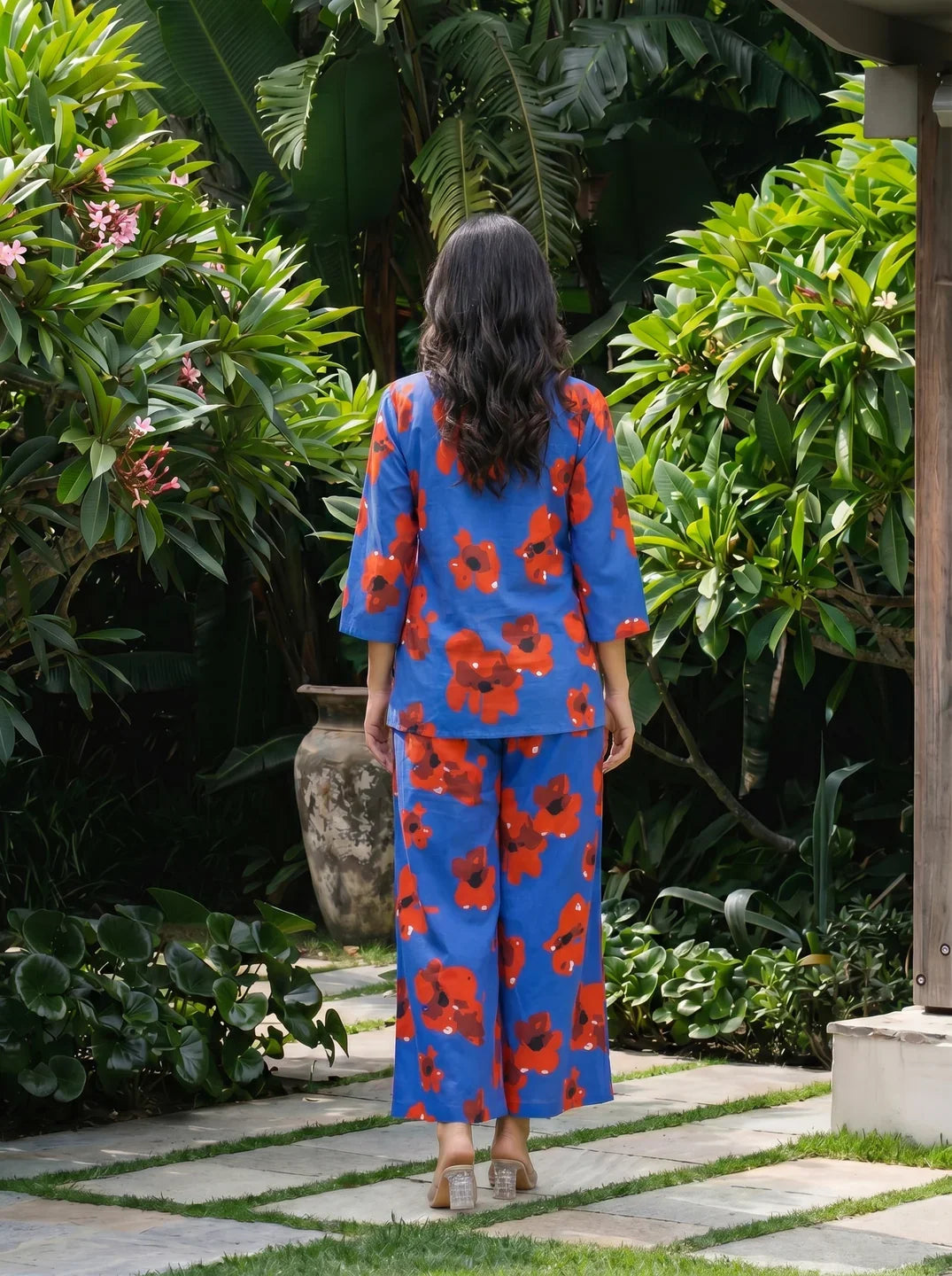 Abstract Floral Shirt Collar Co-ord Set in Cotton Cambric