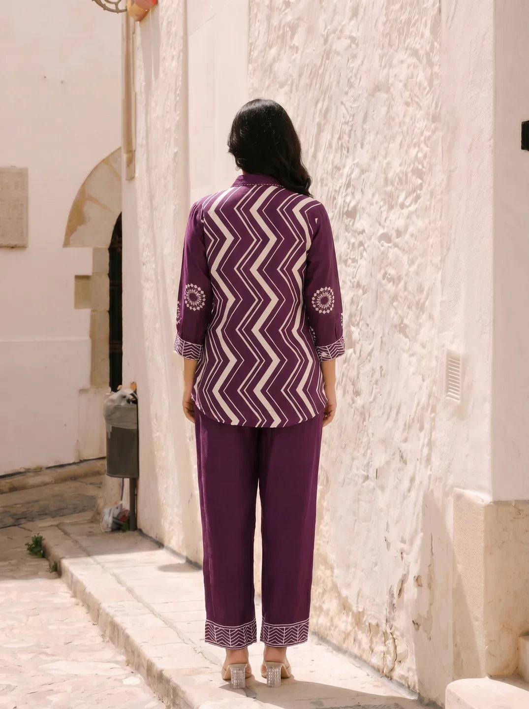 Violet Zigzag Stripe Muslin Co-Ord Set