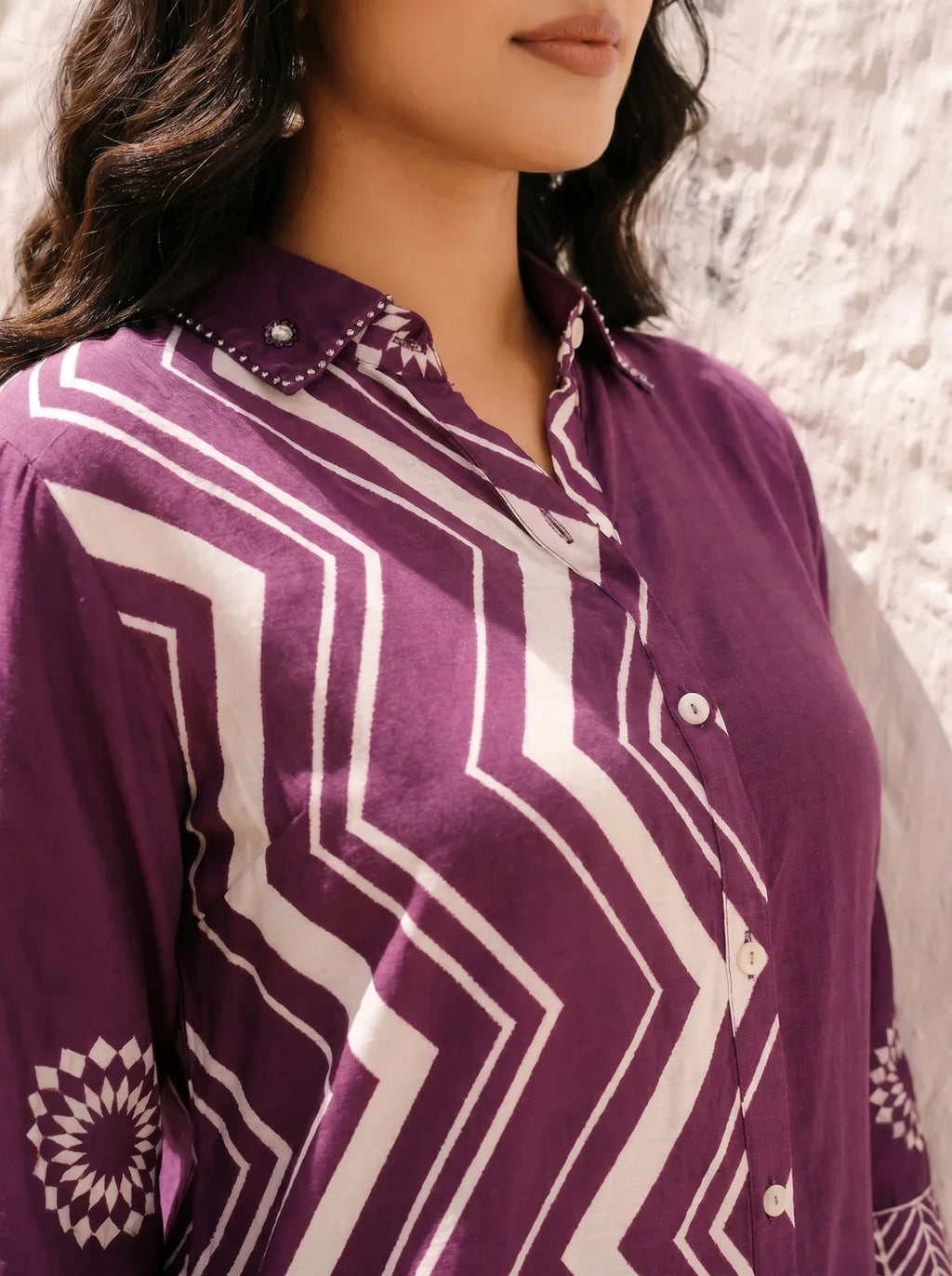 Violet Zigzag Stripe Muslin Co-Ord Set