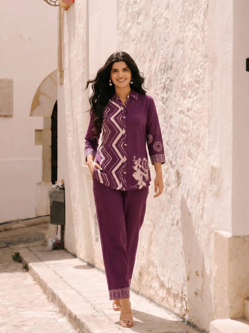 Violet Zigzag Stripe Muslin Co-Ord Set