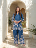 Blue Bold Palm Russian Silk Print Co-Ord Set