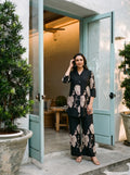 Black Floral Placement Print Co-ord Set in Russian Silk