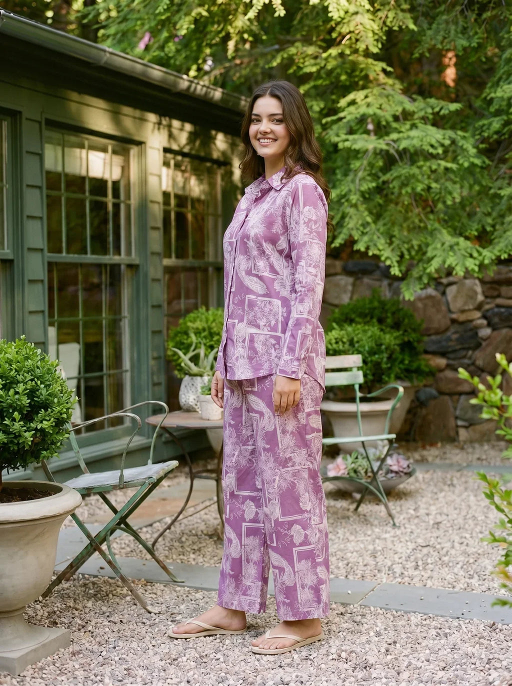 Violet Abstract Patch Print Co-Ord Set in Cotton Cambric
