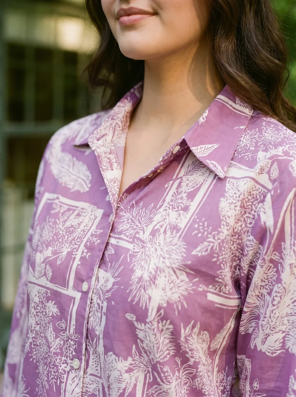 Violet Abstract Patch Print Co-Ord Set in Cotton Cambric