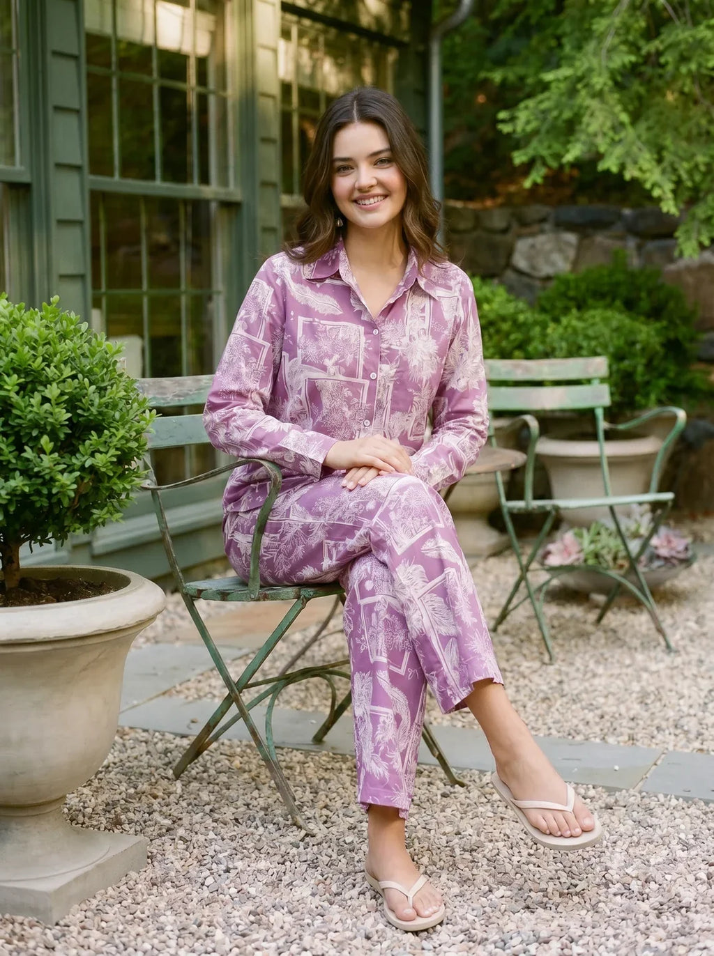 Violet Abstract Patch Print Co-Ord Set in Cotton Cambric