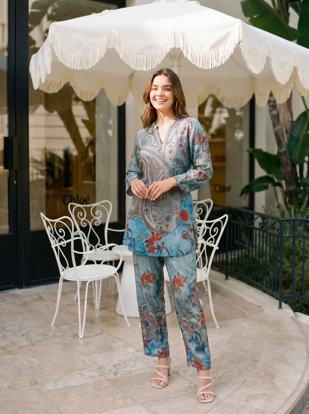 Blue Paisley Printed Muslin Co-ord Set