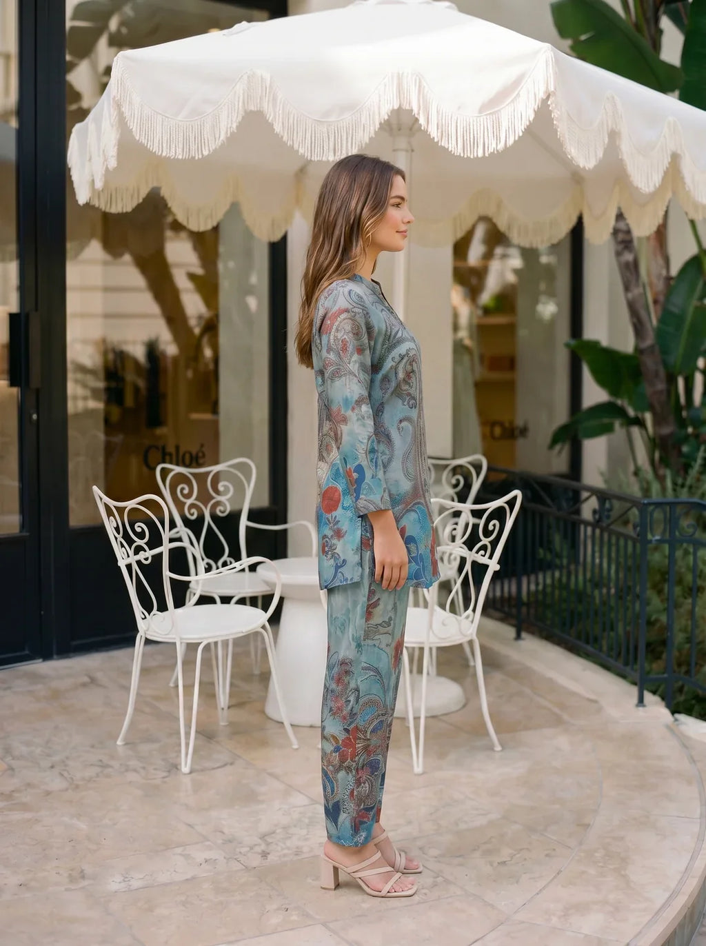 Blue Paisley Printed Muslin Co-ord Set