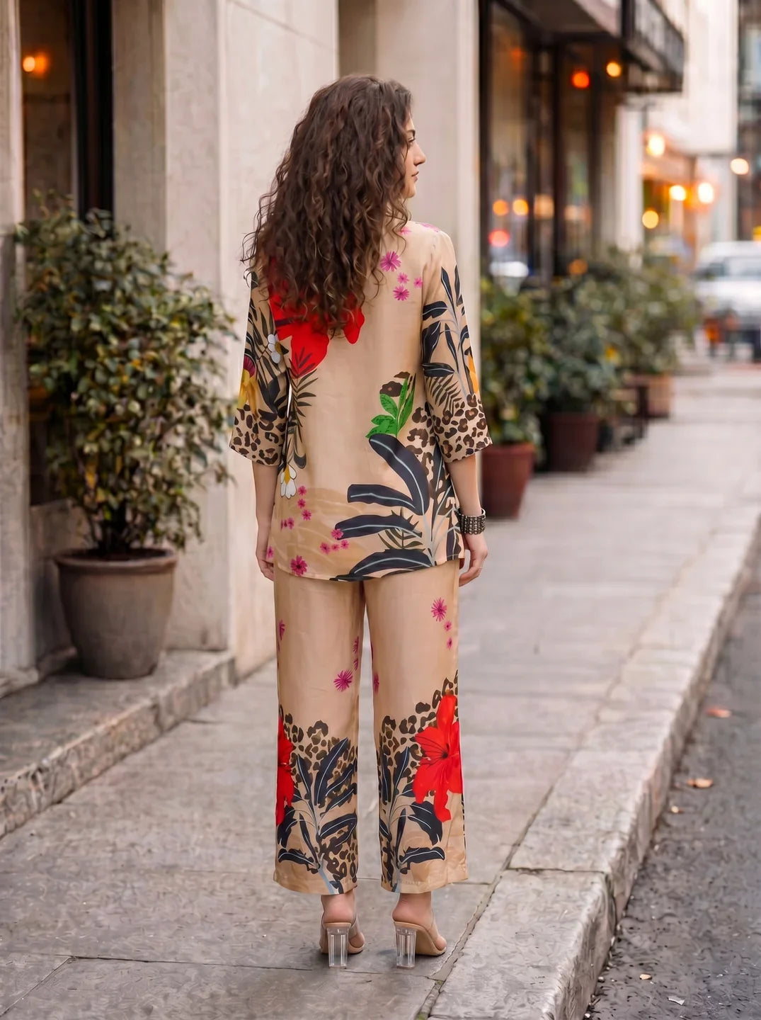 Multicolor Base Leopard & Floral Multicolor Co-ord Set