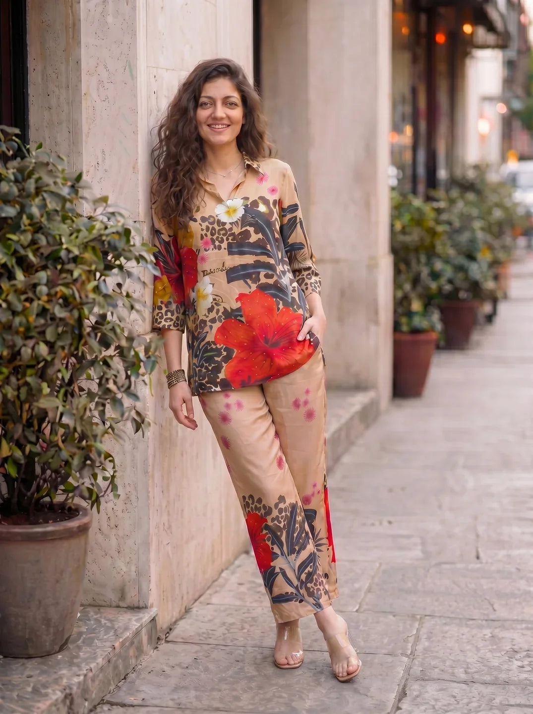 Multicolor Base Leopard & Floral Multicolor Co-ord Set