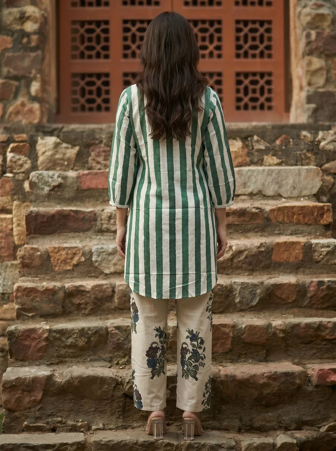 Emerald Green & Beige Printed Cotton Co-ord Set