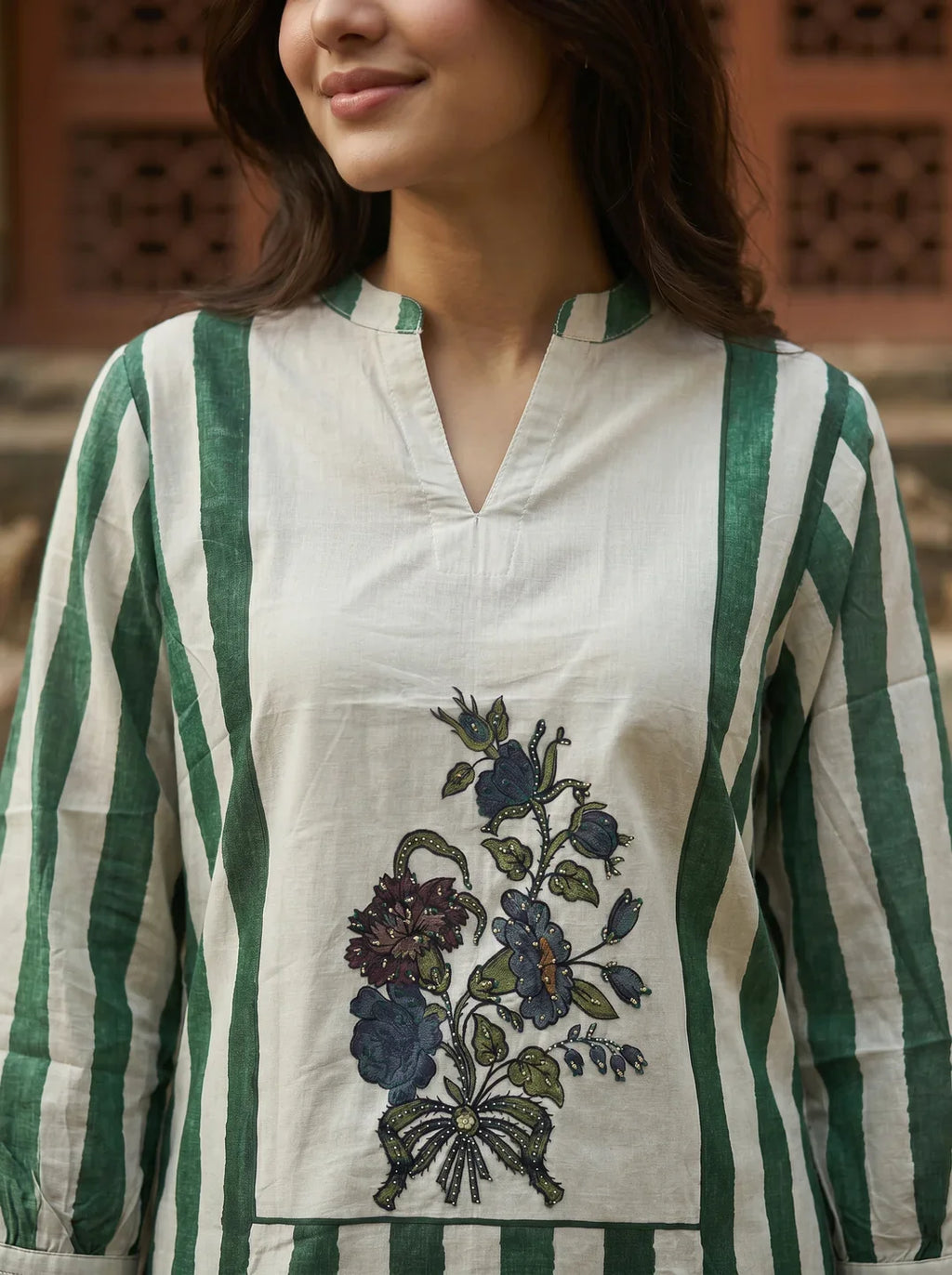 Emerald Green & Beige Printed Cotton Co-ord Set