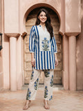 Dark Blue & Beige Printed Cotton Co-ord Set
