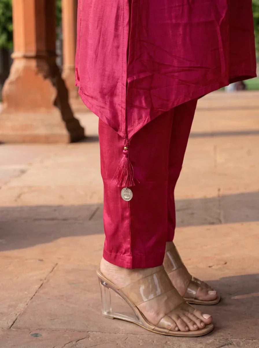 Hot Pink Tie-Dye Kurta Co-ord Set in Viscose