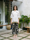 White-Yellow Salli Work Border Print Co-ord Set in Muslin