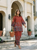 Red Border Printed Beaded Co-Ord Set