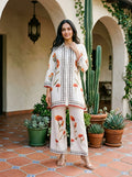 White Bold Floral & Black Border Print Muslin Co-Ord Set