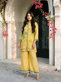 Lemon Yellow & Green Bold Floral Printed Sequin Detailed Co-Ord Set in Viscose Muslin
